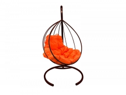 Подвесное кресло Кокон Капля каркас коричневый-подушка оранжевая