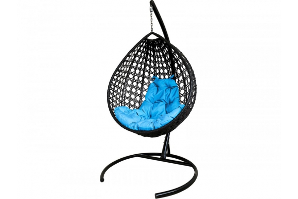 Подвесное кресло Кокон Капля Люкс ротанг каркас коричневый-подушка голубая