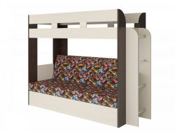 Двухъярусная кровать с диваном Карамель 75 Анкор светлый/бодега темный-машинки