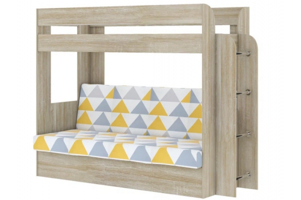 Двухъярусная кровать с диваном Карамель 75 сонома-желтые треугольники