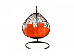Подвесное кресло Кокон Для двоих ротанг каркас коричневый-подушка оранжевая