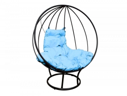 Кресло Кокон Круглый на подставке каркас чёрный-подушка голубая