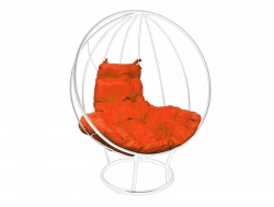 Кресло Кокон Круглый на подставке каркас белый-подушка оранжевая