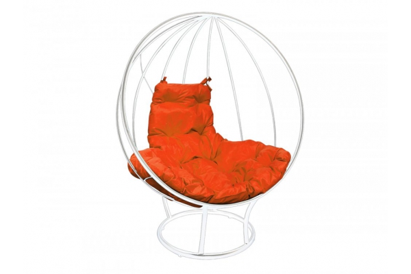 Кресло Кокон Круглый на подставке каркас белый-подушка оранжевая
