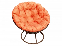 Кресло Папасан без ротанга каркас коричневый-подушка оранжевая