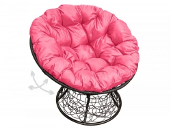 Кресло Папасан пружинка с ротангом каркас чёрный-подушка розовая
