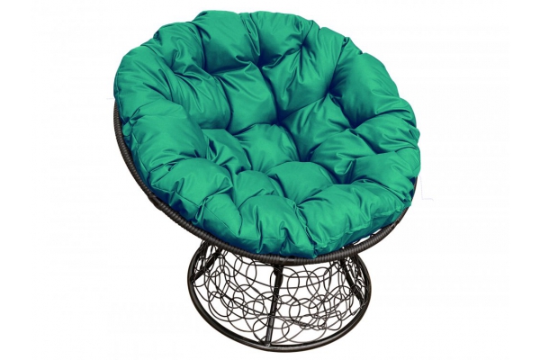 Кресло Папасан с ротангом каркас чёрный-подушка зелёная