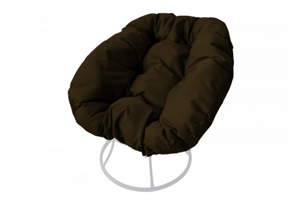 Кресло Пончик без ротанга каркас белый-подушка коричневая