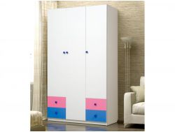 Шкаф 3-х дверный с ящиками Радуга розовый + синий