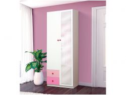 Шкаф 2-х дверный комбинированный и зеркалом Радуга розовый