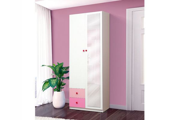 Шкаф 2-х дверный комбинированный и зеркалом Радуга розовый