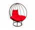 Кресло Кокон Круглый на подставке каркас коричневый-подушка красная