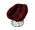 Кресло Пончик с ротангом каркас серый-подушка бордовая