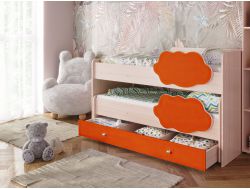 Кровать Соник и ящиком 800х1600 млечный дуб с оранжевым