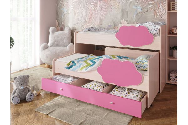 Кровать Соник и ящиком 800х1600 млечный дуб с розовым
