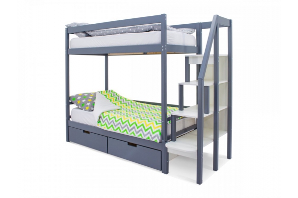 Двухъярусная кровать Svogen с ящиками графит