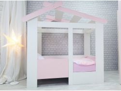 Кровать детская Теремок без ящика белая розовая