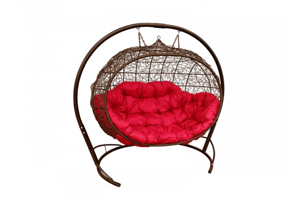 Подвесной диван Кокон Улей каркас коричневый-подушка красная
