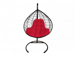 Подвесное кресло Кокон XL ротанг каркас черный-подушка красная