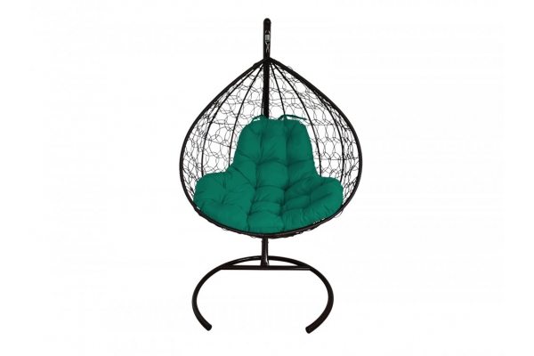 Подвесное кресло Кокон XL ротанг каркас черный-подушка зелёная