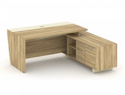 Стол руководителя с тумбой Корнер COR.SRT-18 (R) Гикори Песочный/Ваниль