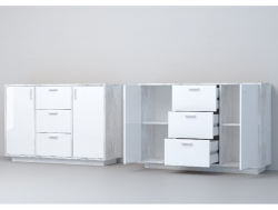 Комод Эго К-2 цоколь бетон светлый/белый глянец