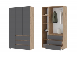 Шкаф с ящиками Хелен 3-х створчатый ШК 06 Дуб крафт золотой-Серый графит